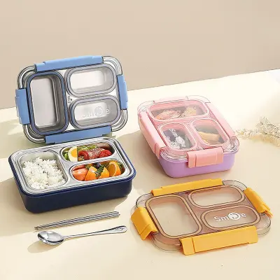 3 Compartment Smile Stainless Steel Lunch Box