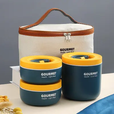 3 Piece Blue Gourmet Stainless Steel Lunch Box With Bag