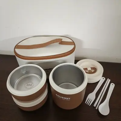 3 Piece Brown Gourmet Stainless Steel Lunch Box With Bag secondary