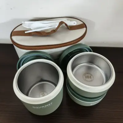 3 Piece Green Gourmet Stainless Steel Lunch Box With Bag secondary