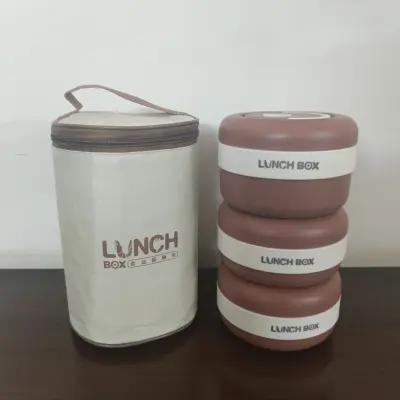 3 Piece New Stainless Steel Brown Lunch Box With Foil Bag