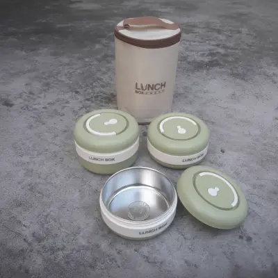 3 Piece New Stainless Steel Green Lunch Box With Foil Bag secondary