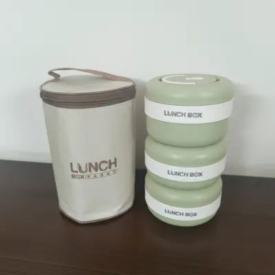 3 Piece New Stainless Steel Green Lunch Box With Foil Bag