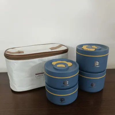 4 Piece Stainless Steel Green Lunch Box With Foil Bag