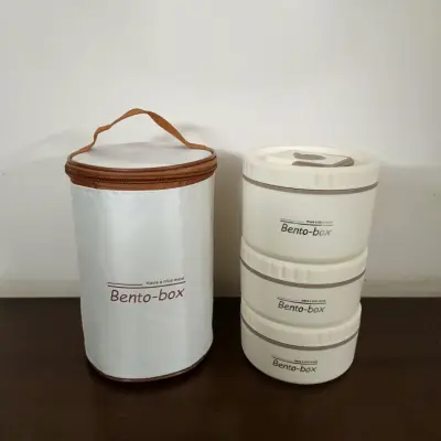 3 Piece Stainless Steel Cream Lunch Box With Foil Bag