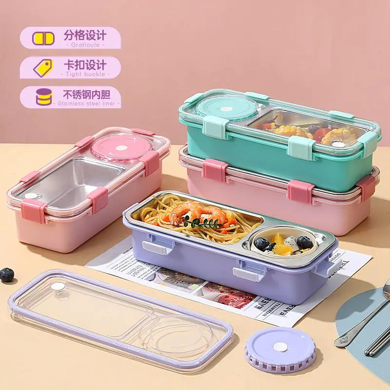 2 Compartments Stainless Steel Lunch Box With Sauce Pot