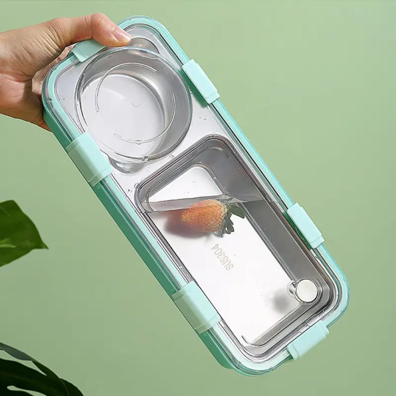 2 Compartments Stainless Steel Lunch Box With Sauce Pot