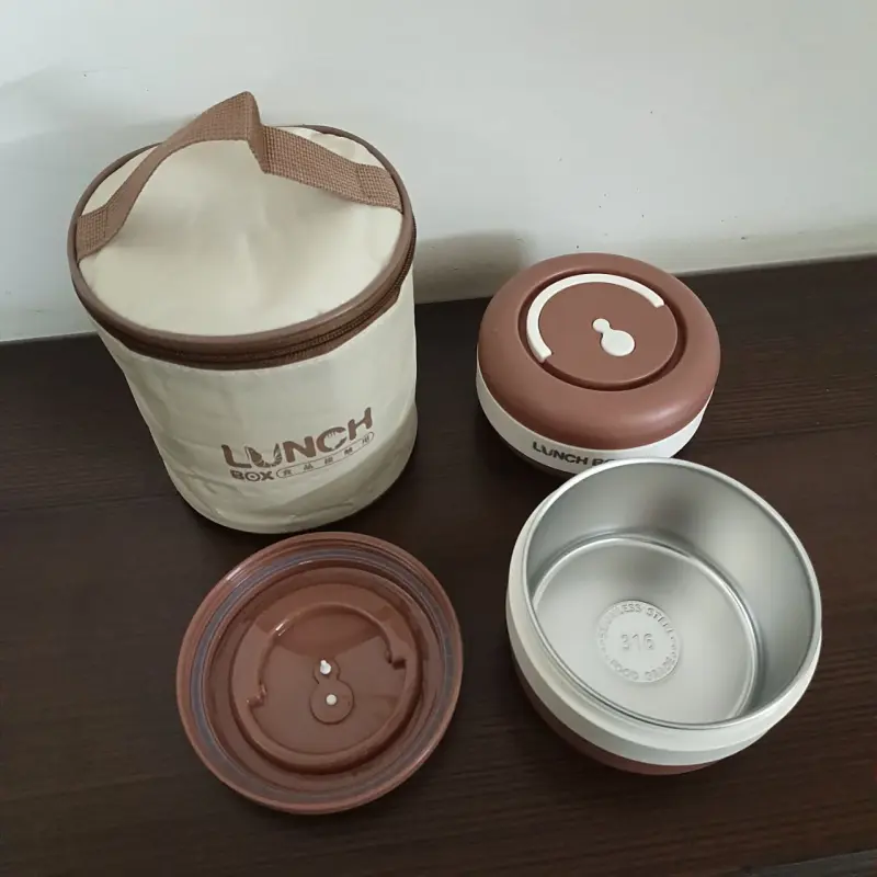 2 Piece New Stainless Steel Brown Lunch Box With Foil Bag