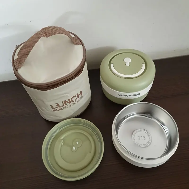 2 Piece New Stainless Steel Green Lunch Box With Foil Bag