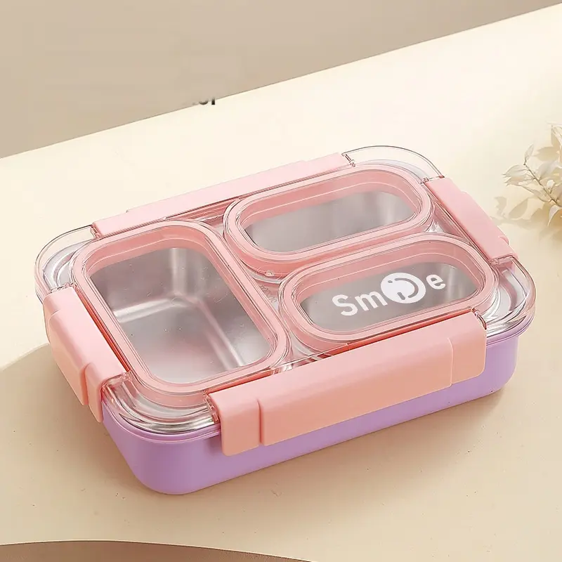 3 Compartment Smile Stainless Steel Lunch Box