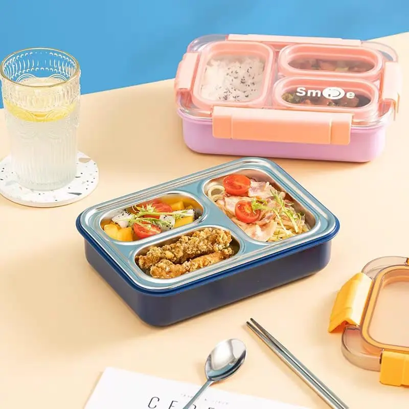 3 Compartment Smile Stainless Steel Lunch Box