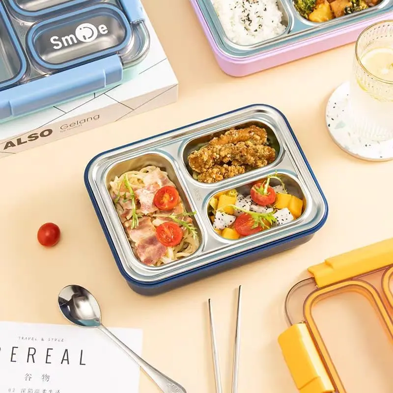 3 Compartment Smile Stainless Steel Lunch Box