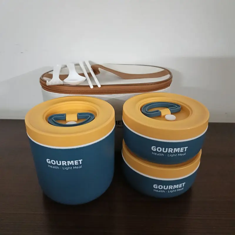 3 Piece Blue Gourmet Stainless Steel Lunch Box With Bag