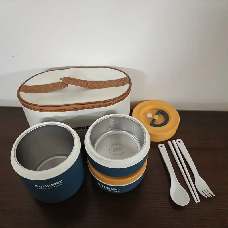 3 Piece Blue Gourmet Stainless Steel Lunch Box With Bag