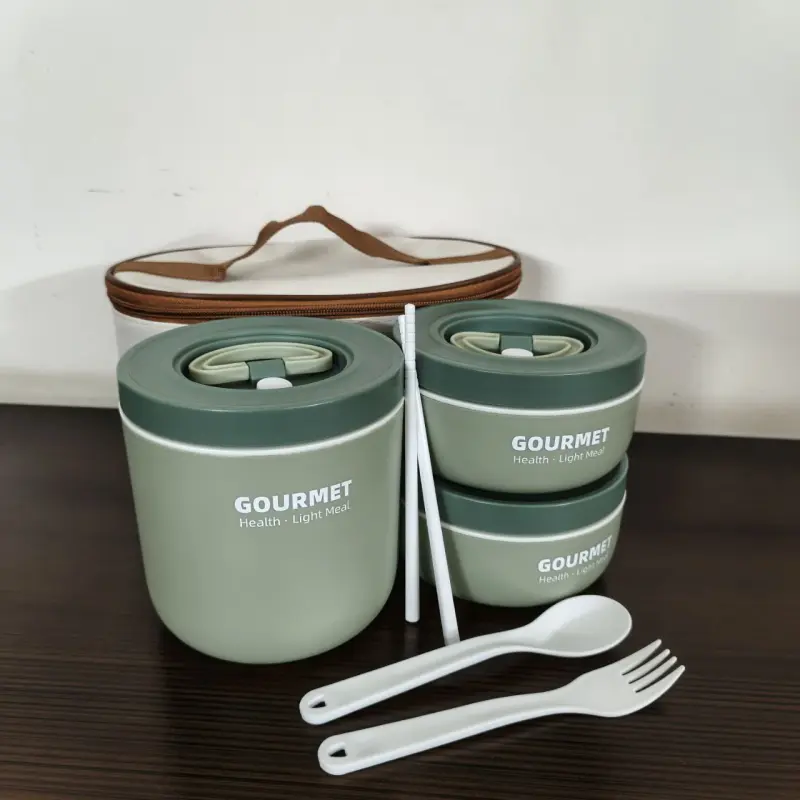 3 Piece Green Gourmet Stainless Steel Lunch Box With Bag