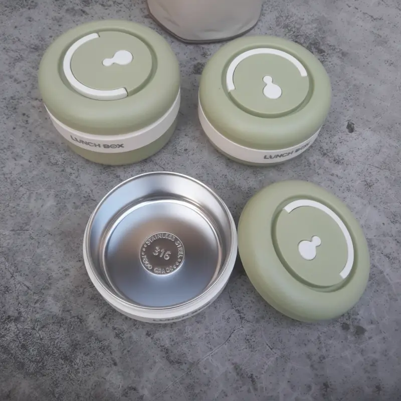 3 Piece New Stainless Steel Green Lunch Box With Foil Bag