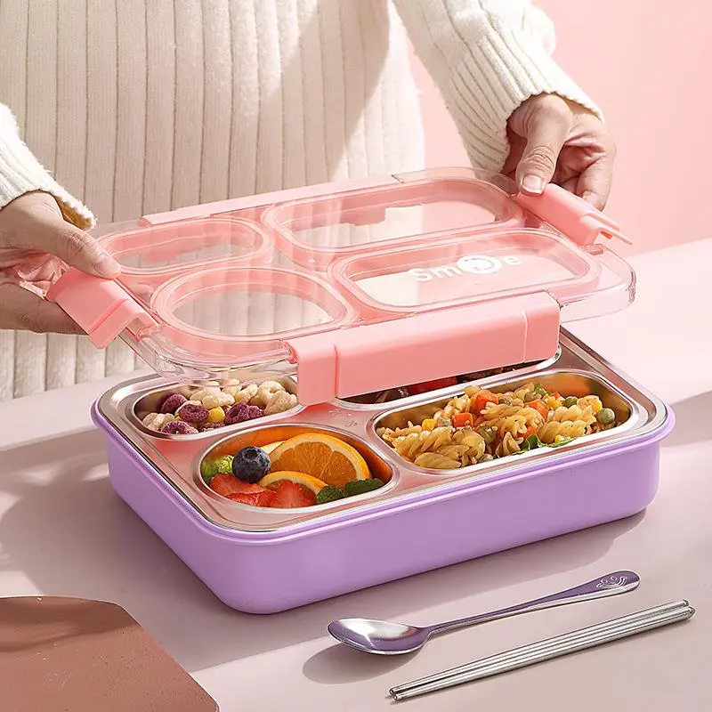 4 Compartment Smile Stainless Steel Lunch Box
