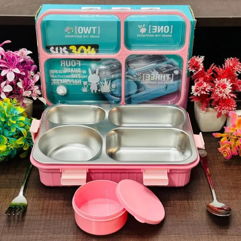 4 Compartments Stainless Steel Lunch Box Lx-7072A