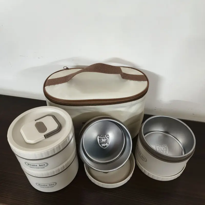 4 Piece Stainless Steel Cream Lunch Box With Foil Bag